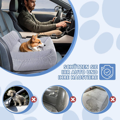 Hundeautositz mit Sicherheitsgurt bis 10 kg, wasserdicht, Blau-Weiss