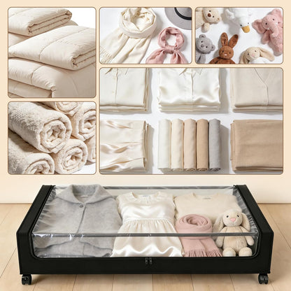 Unterbett-Aufbewahrungsboxen (2 Stück, 50L, rollbar), 50L Unterbett‑Box mit Rollen (L78 x B44 x H18 cm) 2