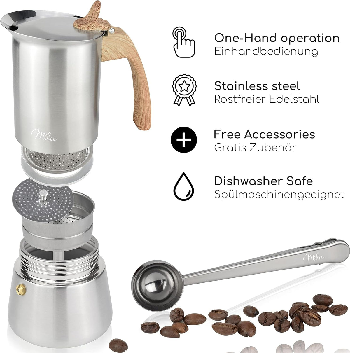 Espressokocher für Induktion mit Zubehör, 300 ml (Standard) Wood