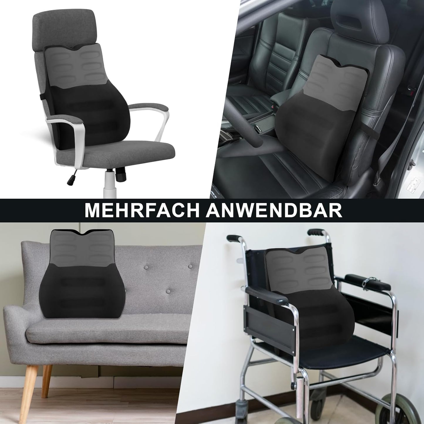 Ergonomisches Lendenwirbelkissen für Auto & Büro, Schwarz