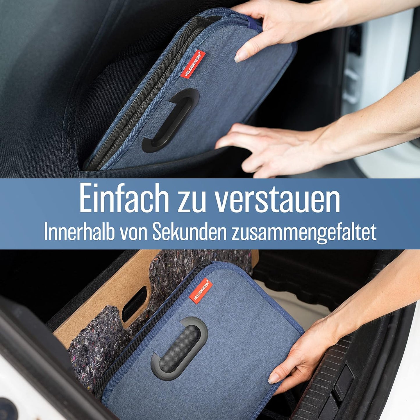 Faltbare Kofferraumtasche mit Anti-Rutsch-Klett, Blau