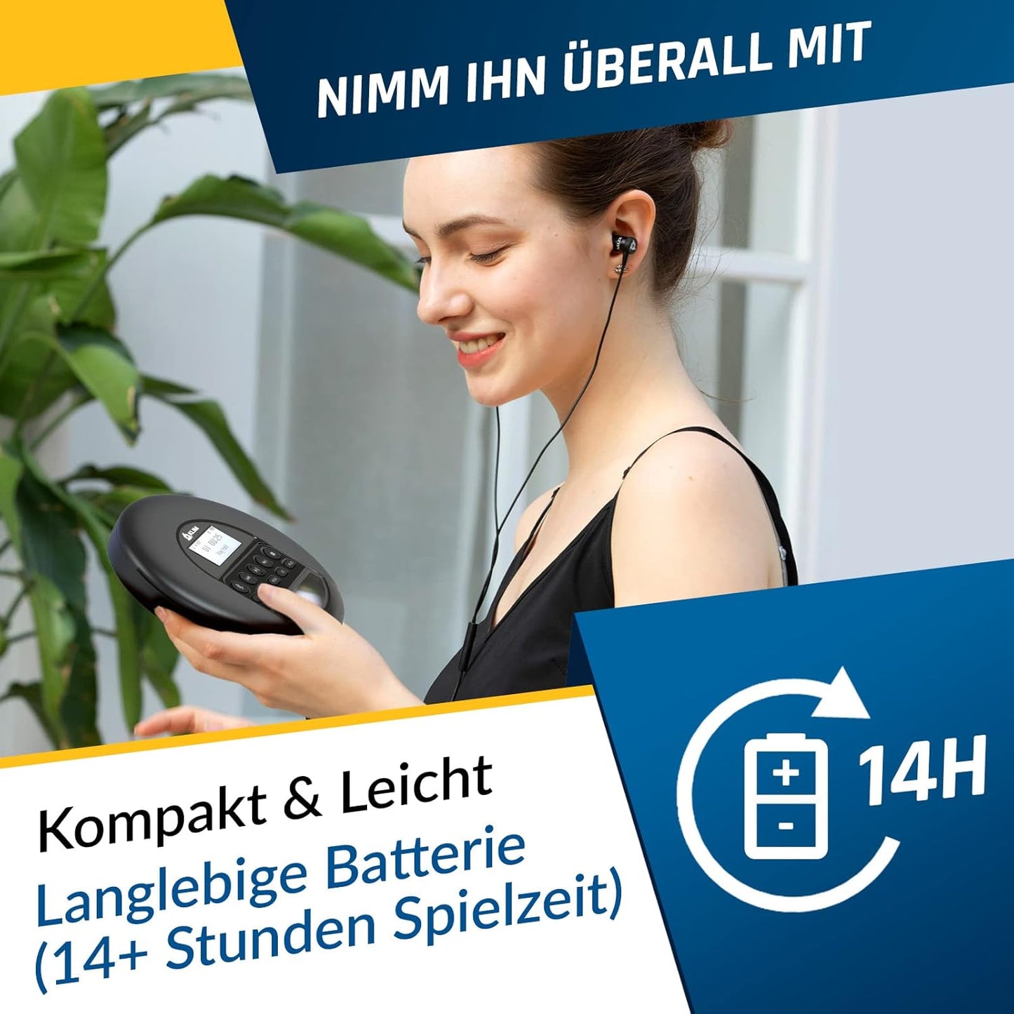 Tragbarer CD-Player mit Bluetooth, Schwarz
