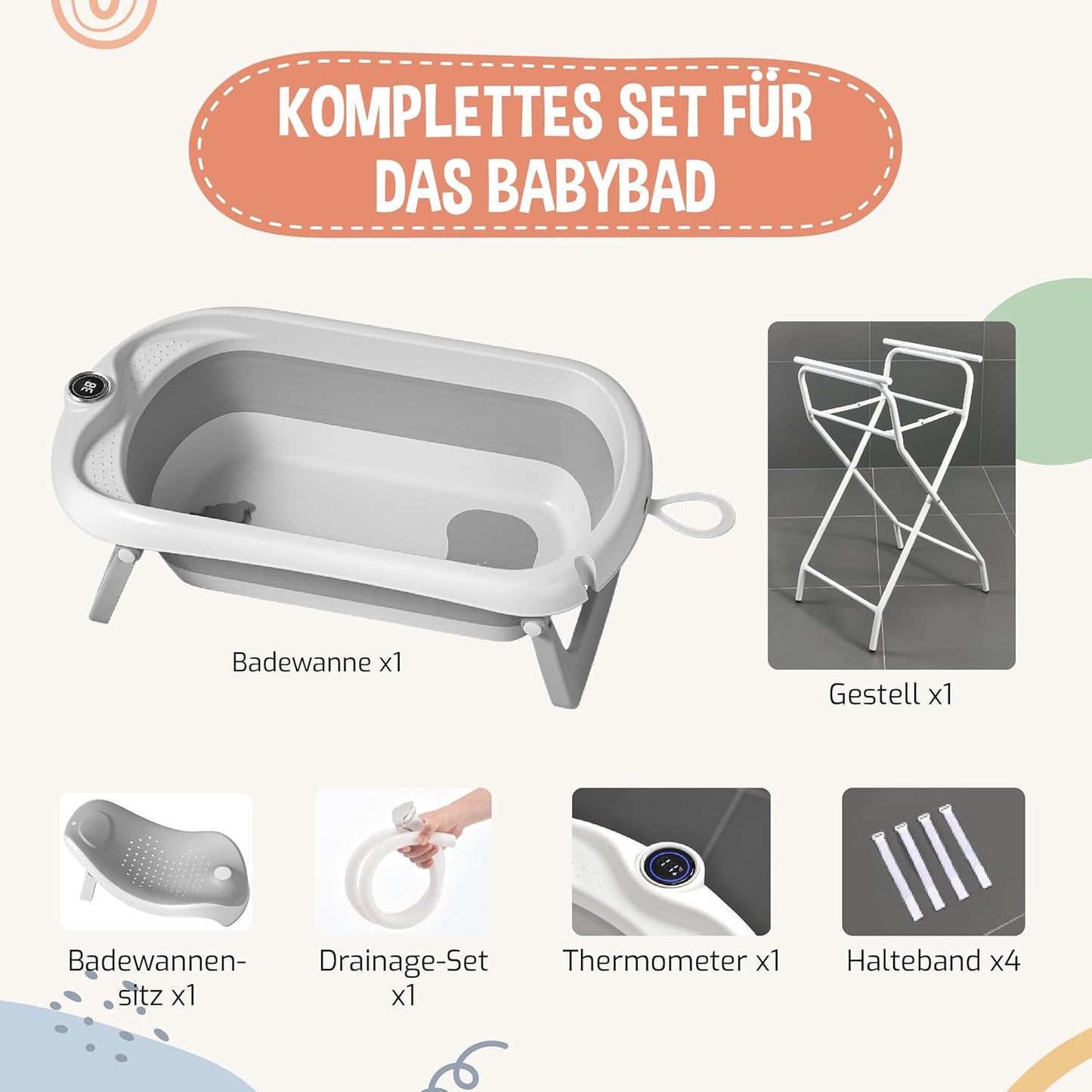 Babybadewannen-Set, Badewanne + Ständer GRAU