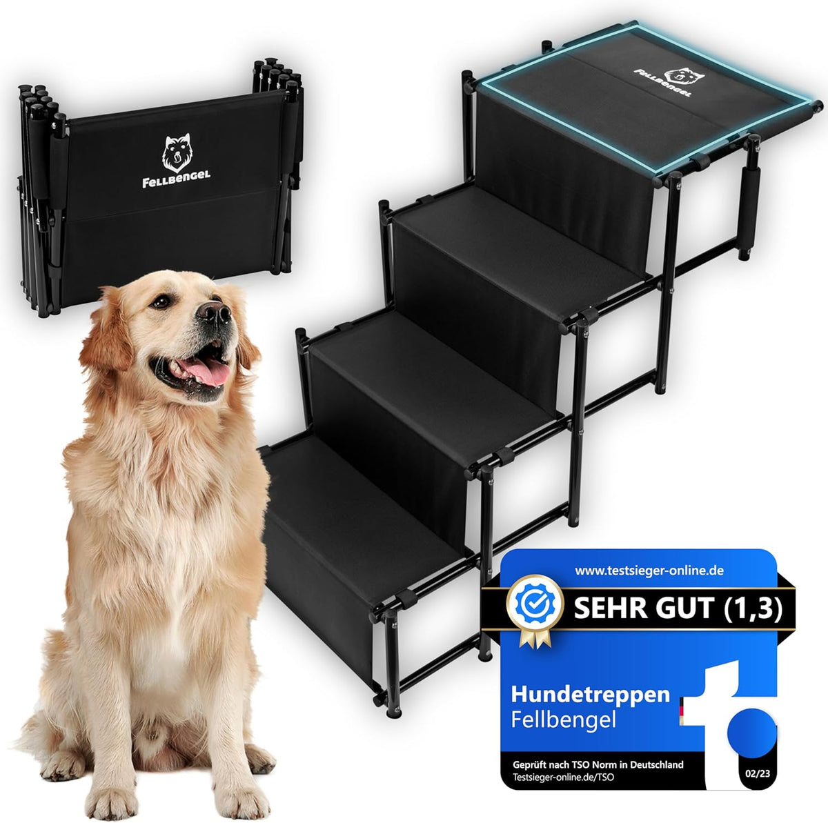 Klappbare Hundetreppe, 4 Stufen Schwarz