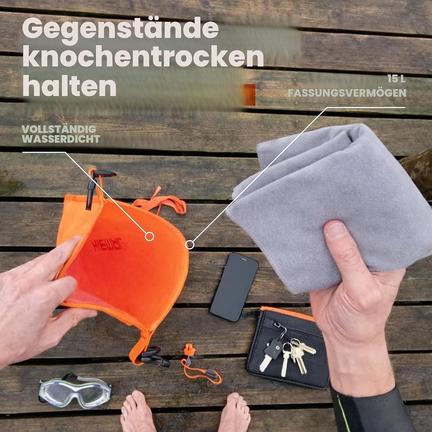 Schwimmboje mit Trockensack, Orange