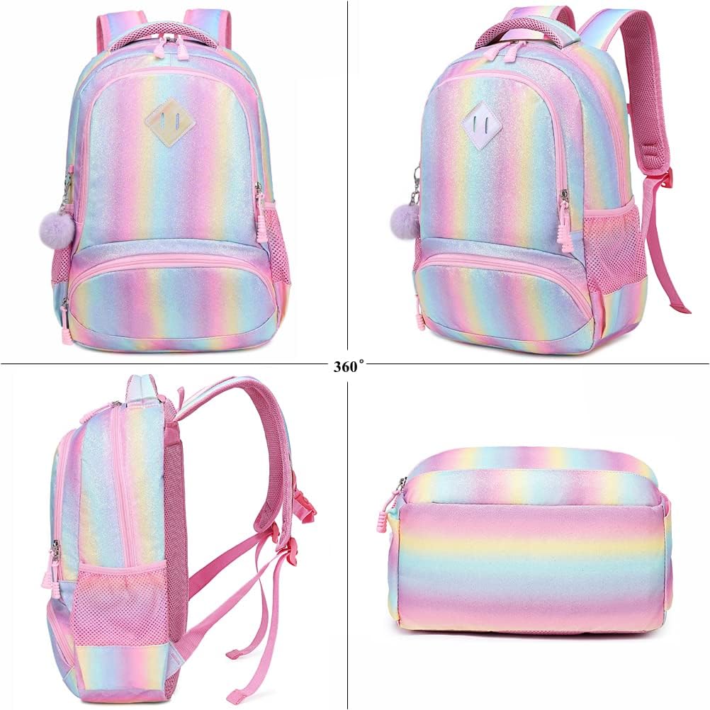Glitzer Schulrucksack-Set, Regenbogen Gradient