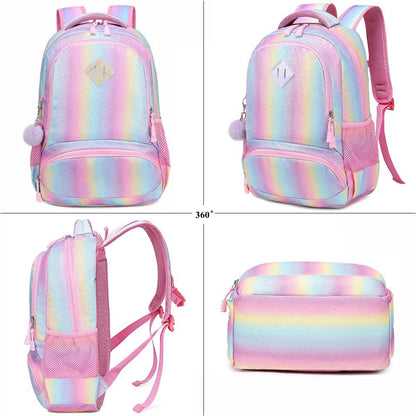 Glitzer Schulrucksack-Set, Regenbogen Gradient