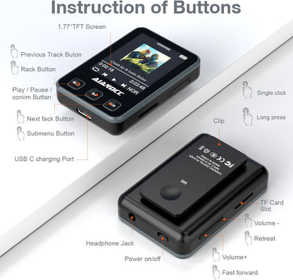 MP3 Player mit Sport Clip & Armband, Schwarz