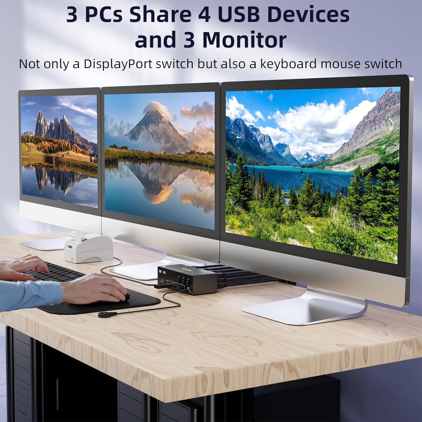 KVM Switch für 3 PCs und 3 Monitore, 8K@60Hz, 3×3 8K HDMI+Displayport Kvm Switch