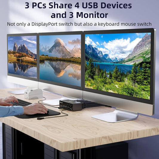 KVM Switch für 3 PCs und 3 Monitore, 8K@60Hz, 3×3 8K HDMI+Displayport Kvm Switch