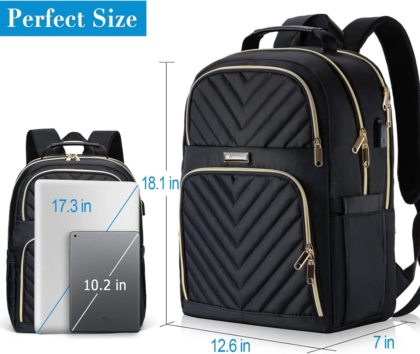 Stylischer Schulrucksack mit USB-Port, 15.6" Schwarz