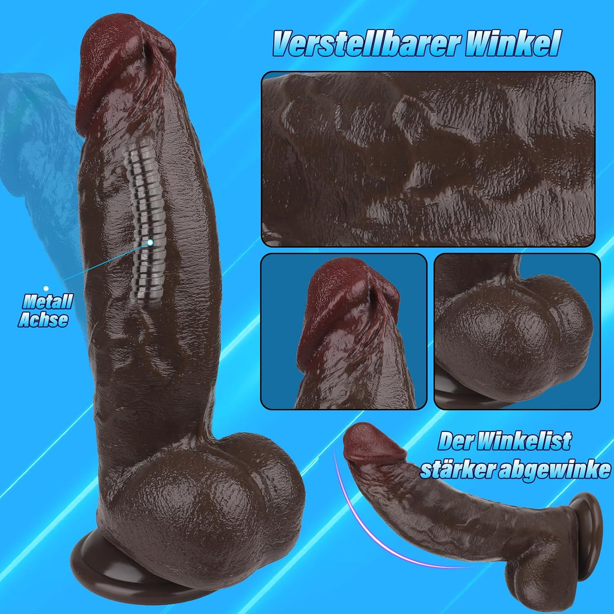 Realistischer Dildo mit Heizung und 10 Funktionen, Braun