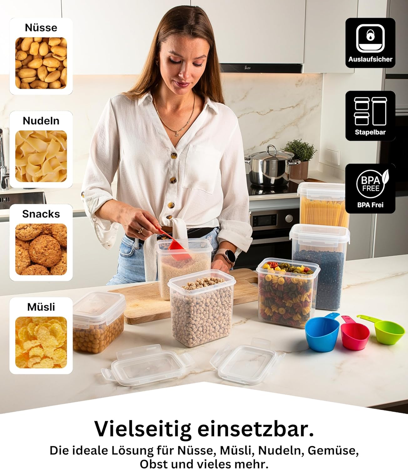 Vorratsdosen-Set mit Deckel, 24 Set L Weiss