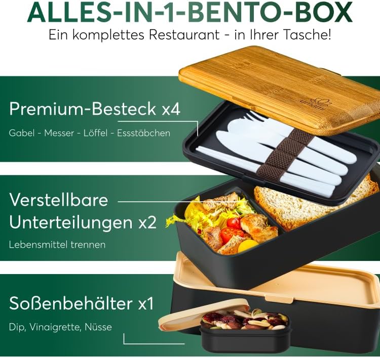 Bento Box, Schwarz & Tan, L - 1200 ml