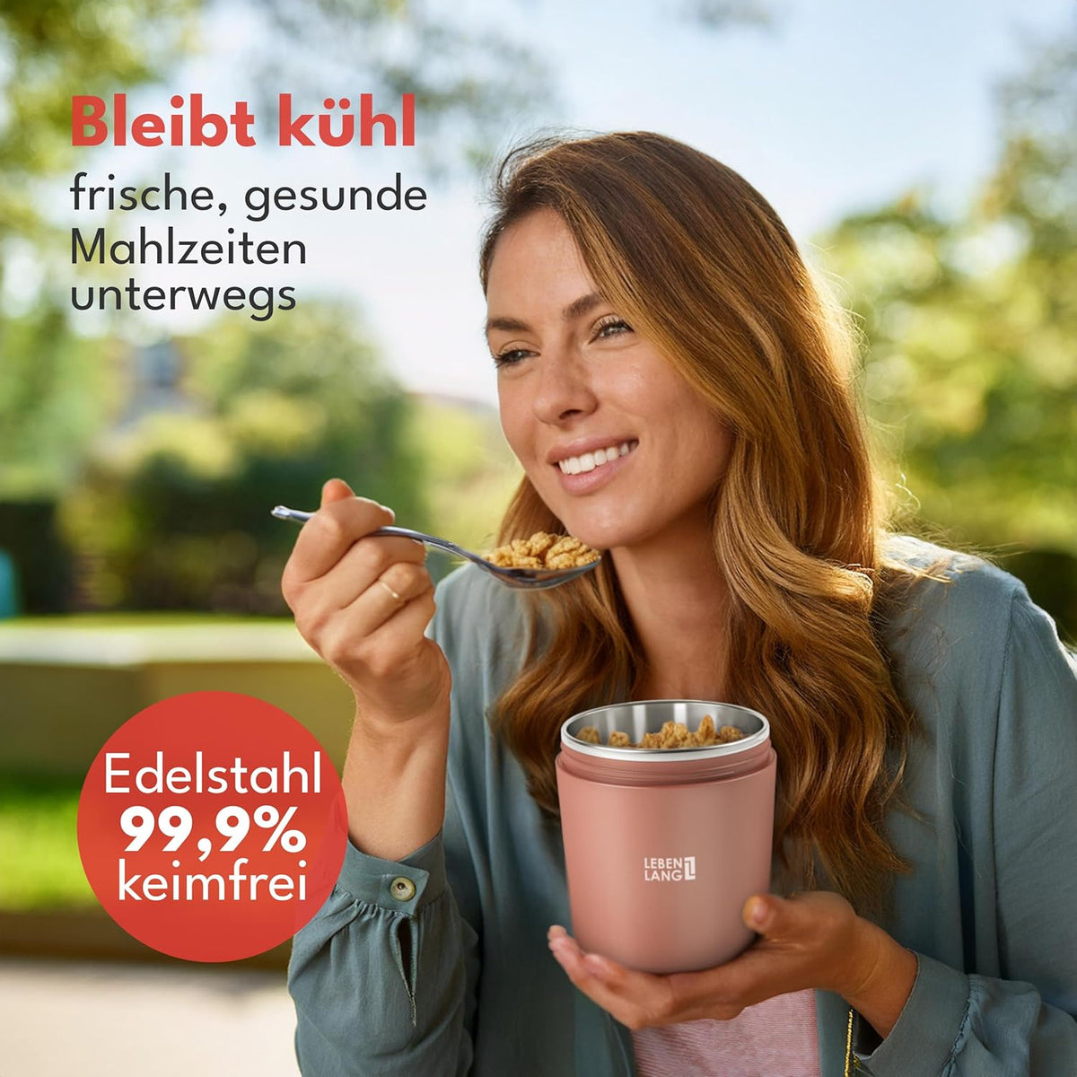 Müslibecher To Go mit Löffel, Rosa 500ml + 150ml
