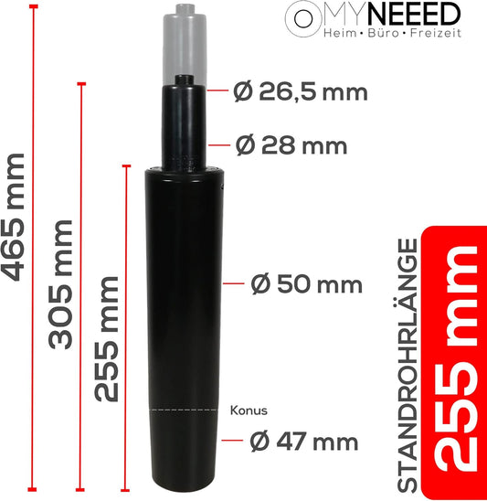 Gasfeder für Bürostuhl bis 200 kg Belastung, 255 mm