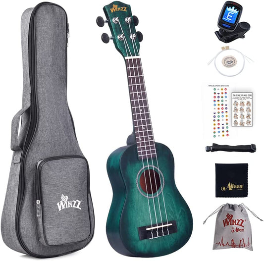 Ukulele Anfaenger Set, Blau Gruen, 21 Zoll