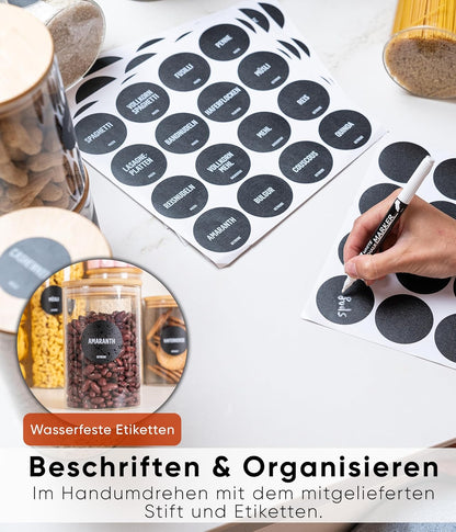 Vorratsgläser-Set mit Deckel, 8 Stk., 3 Grössen, Rund