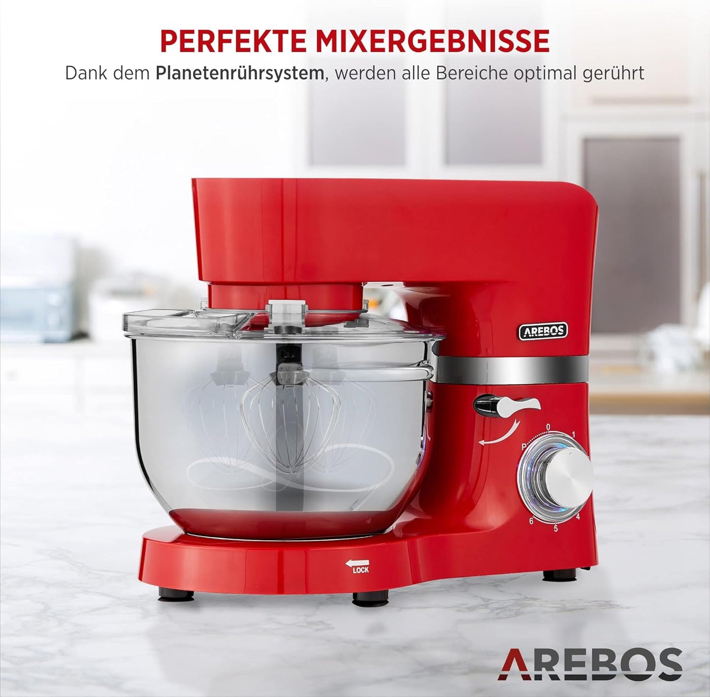Küchenmaschine mit Knethaken-Set, Rot