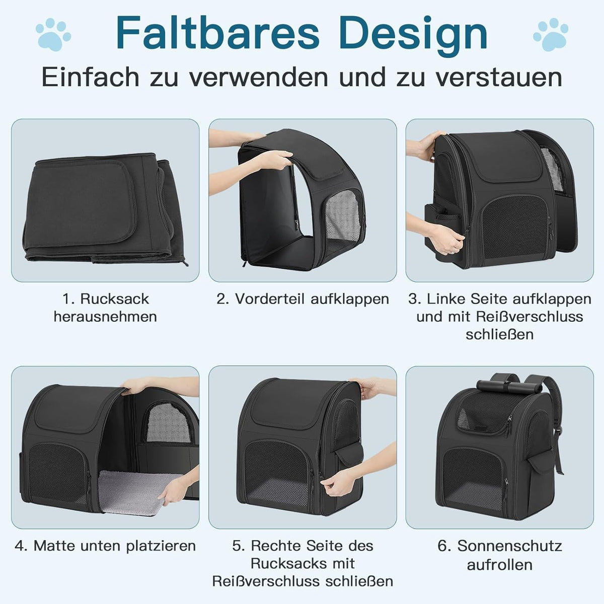 Hunderucksack bis 10 kg mit Netzfenster, Schwarz