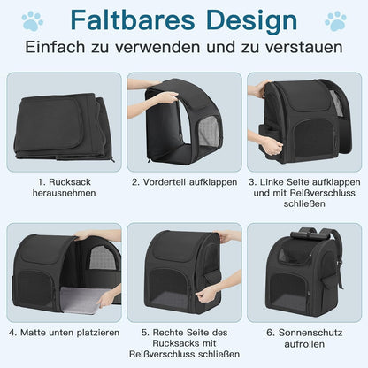 Hunderucksack bis 10 kg mit Netzfenster, Schwarz