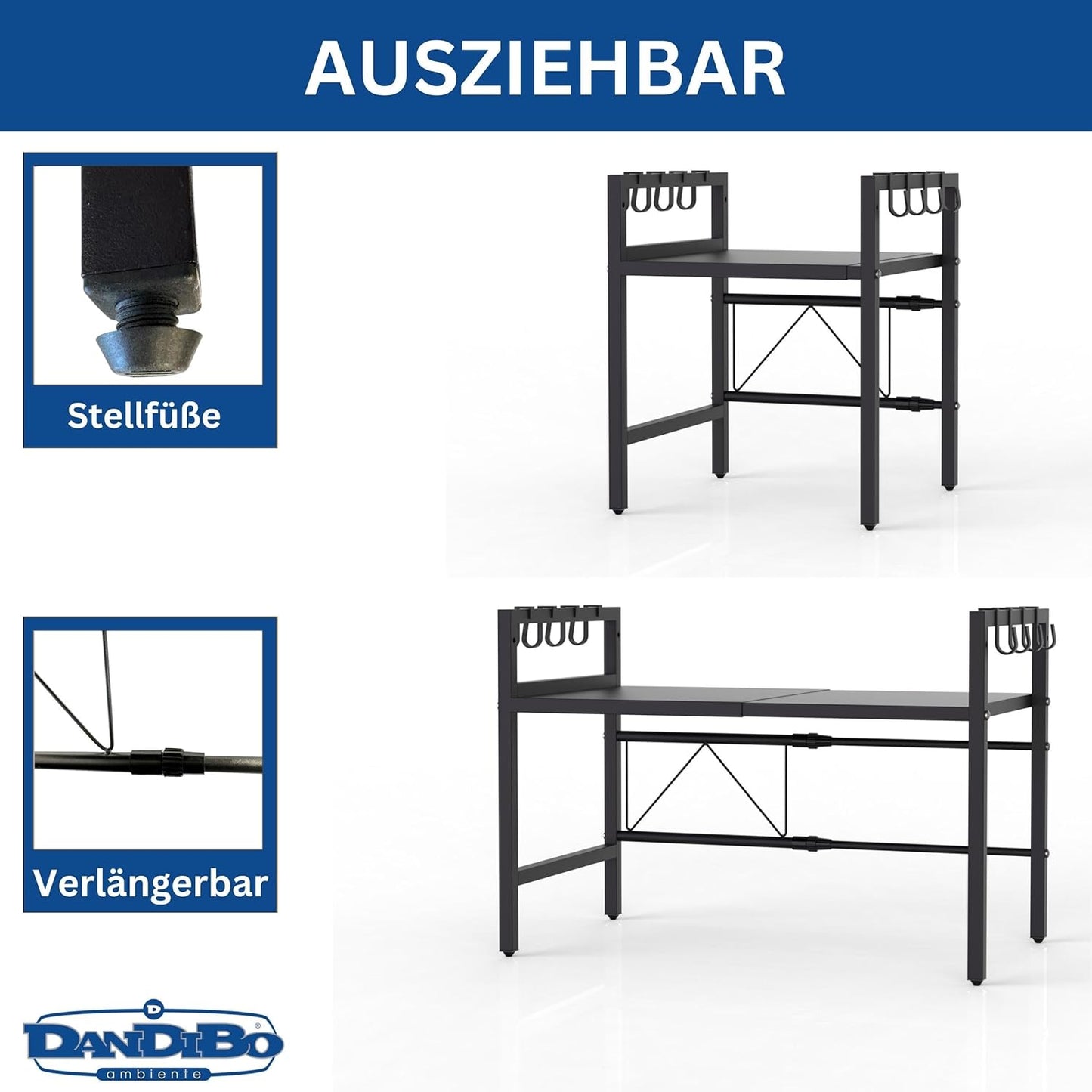 Verstellbares Küchenregal 2-stufig, Schwarz 2 Stufig / Höhe 46 cm