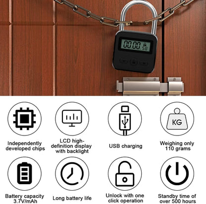 Digitales Zeitschloss mit LCD-Display, 99h Timer, Schwarz