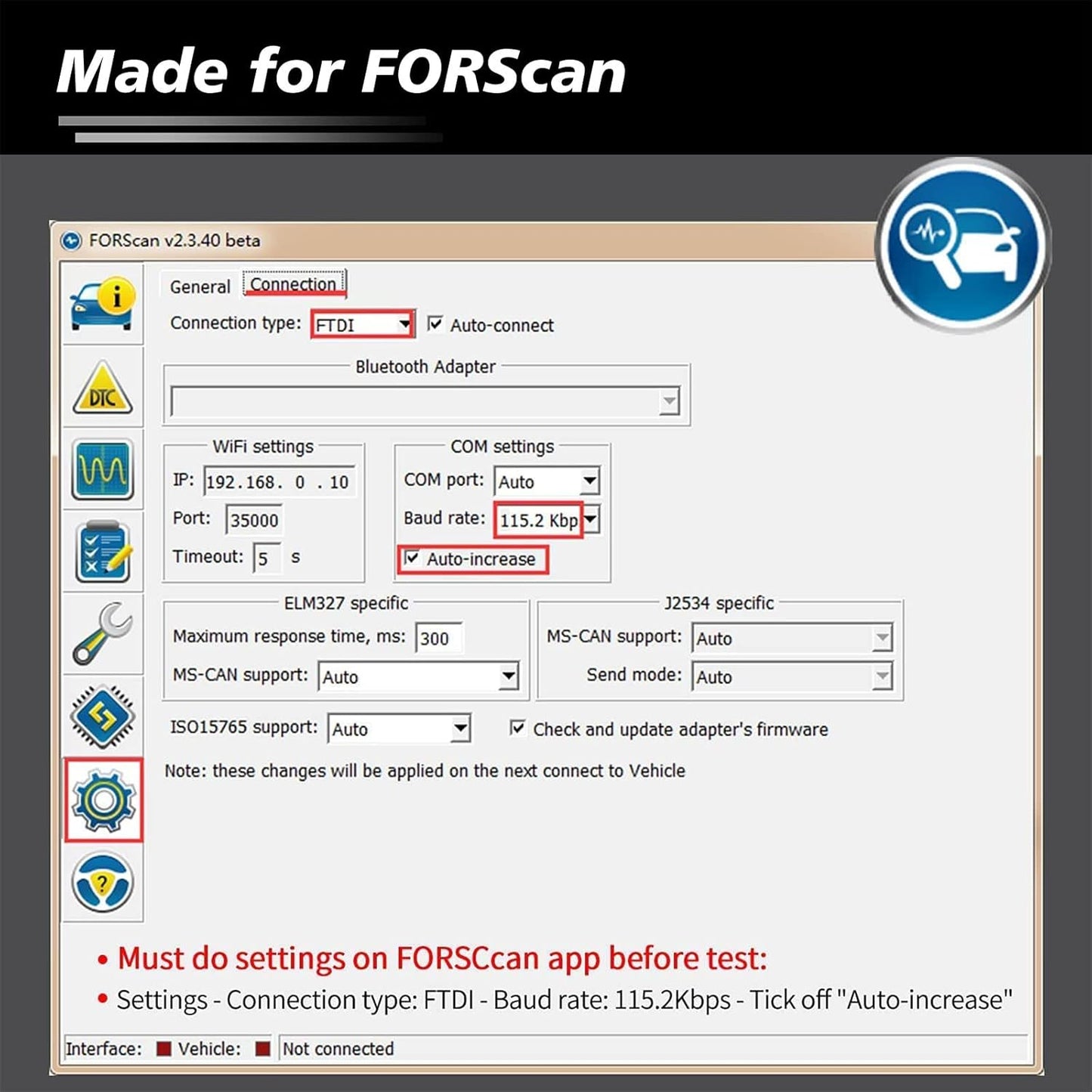 OBD-II USB Diagnosegerät für FORScan mit Auto Switch