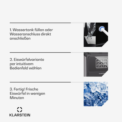 3in1 Eiswürfelmaschine mit Wasserspender und Crushed Ice, 3 in1 Crushed Ice Digital|Schwarz