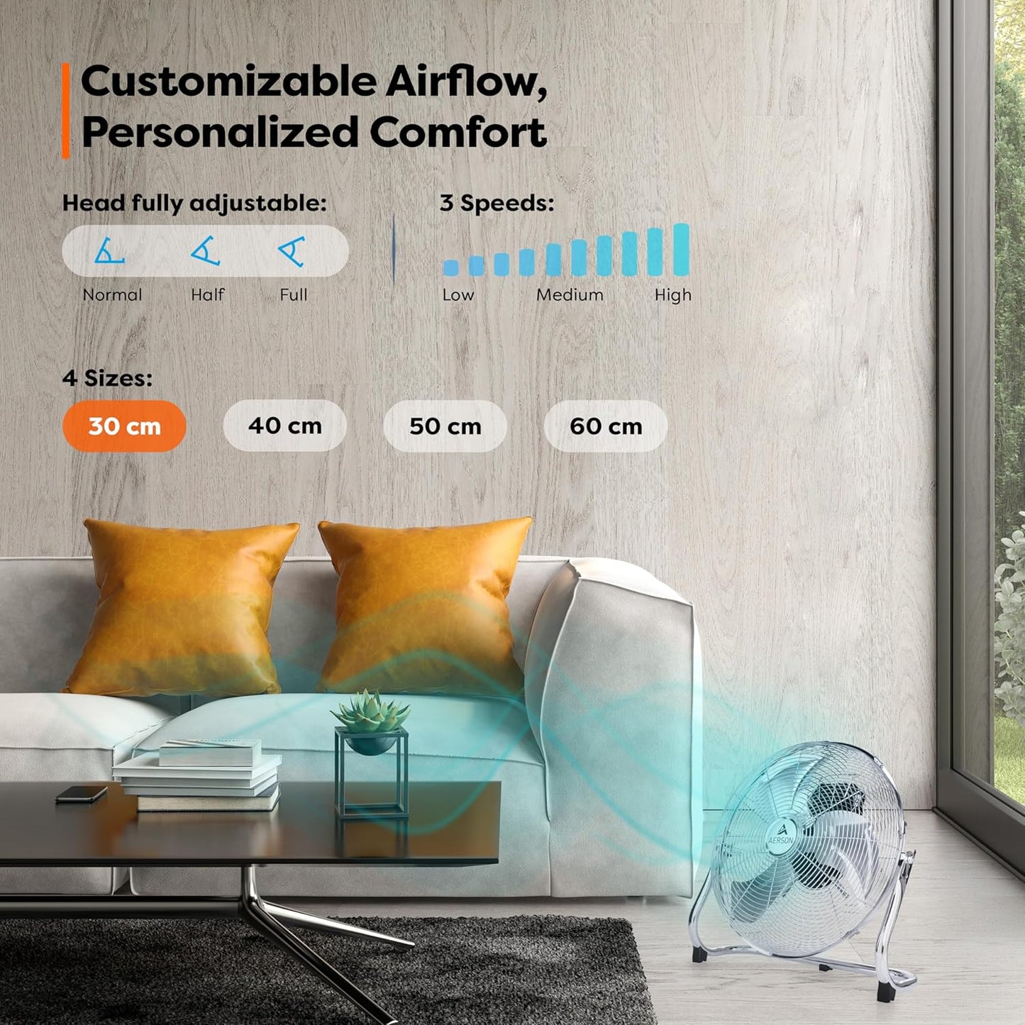 Aerson Bodenventilator, 30 cm Chrom