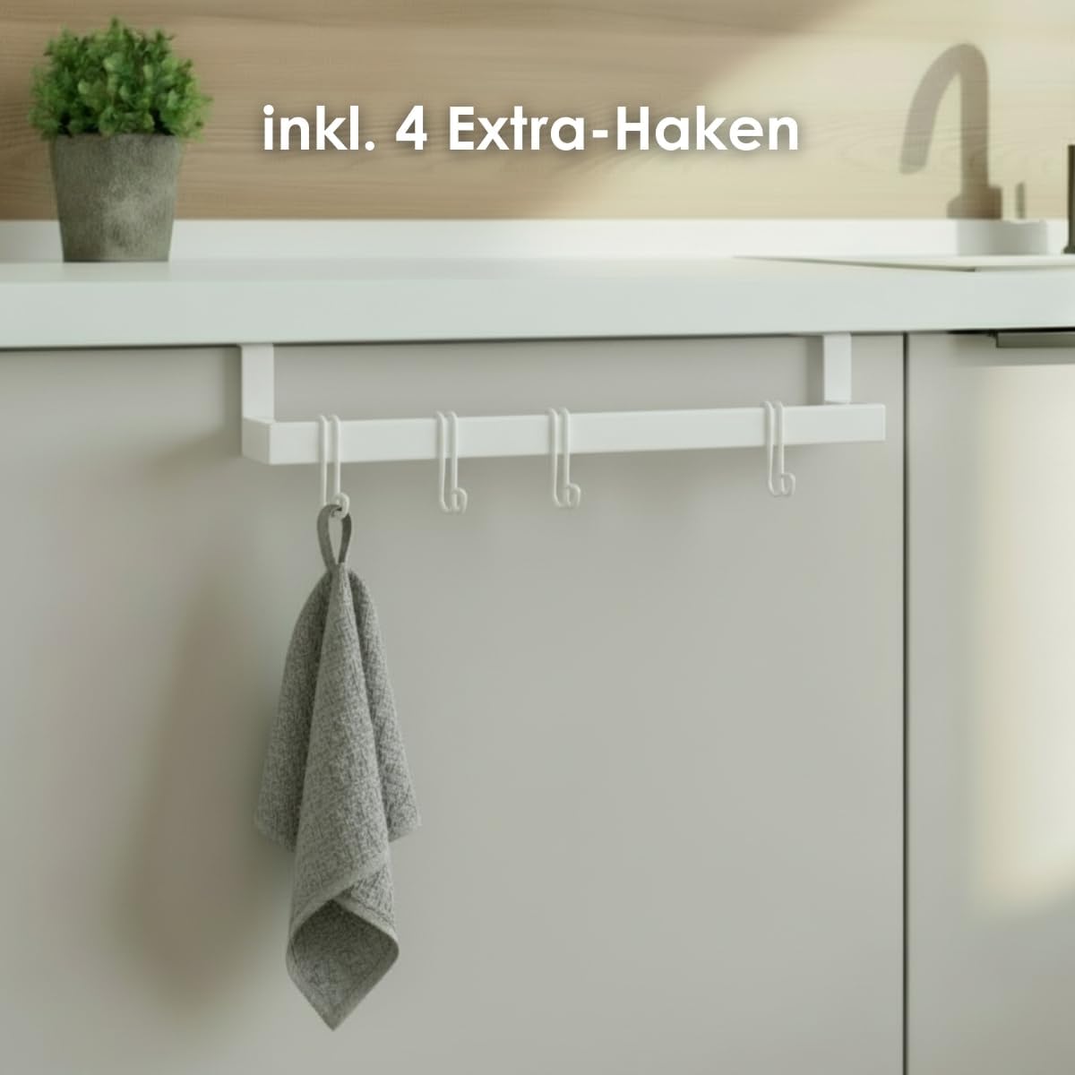 Geschirrtuchhalter ohne Bohren (inkl. 4 Haken), Weiss