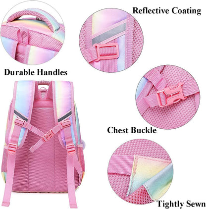 Glitzer Schulrucksack-Set, Regenbogen Gradient