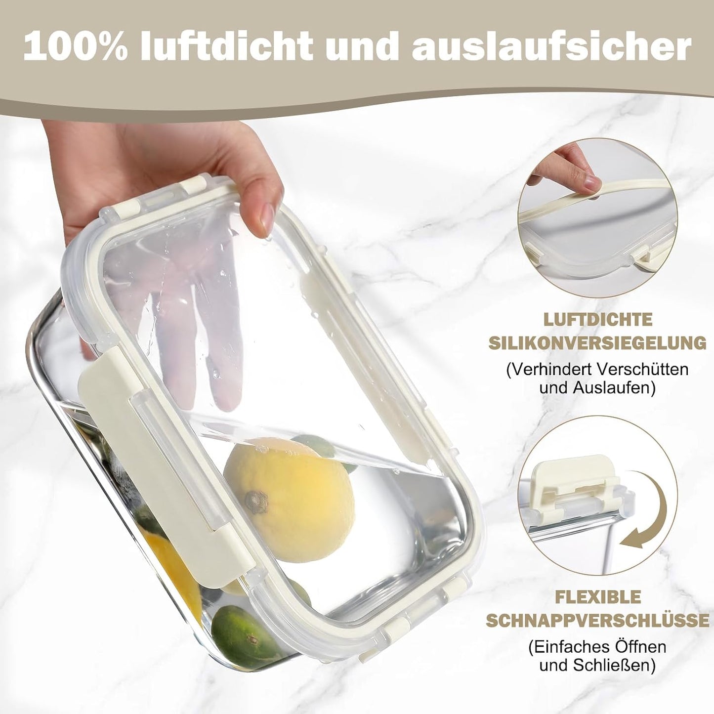 Meal Prep Boxen Glas mit Deckel, stapelbar, Weiss-12 Stück