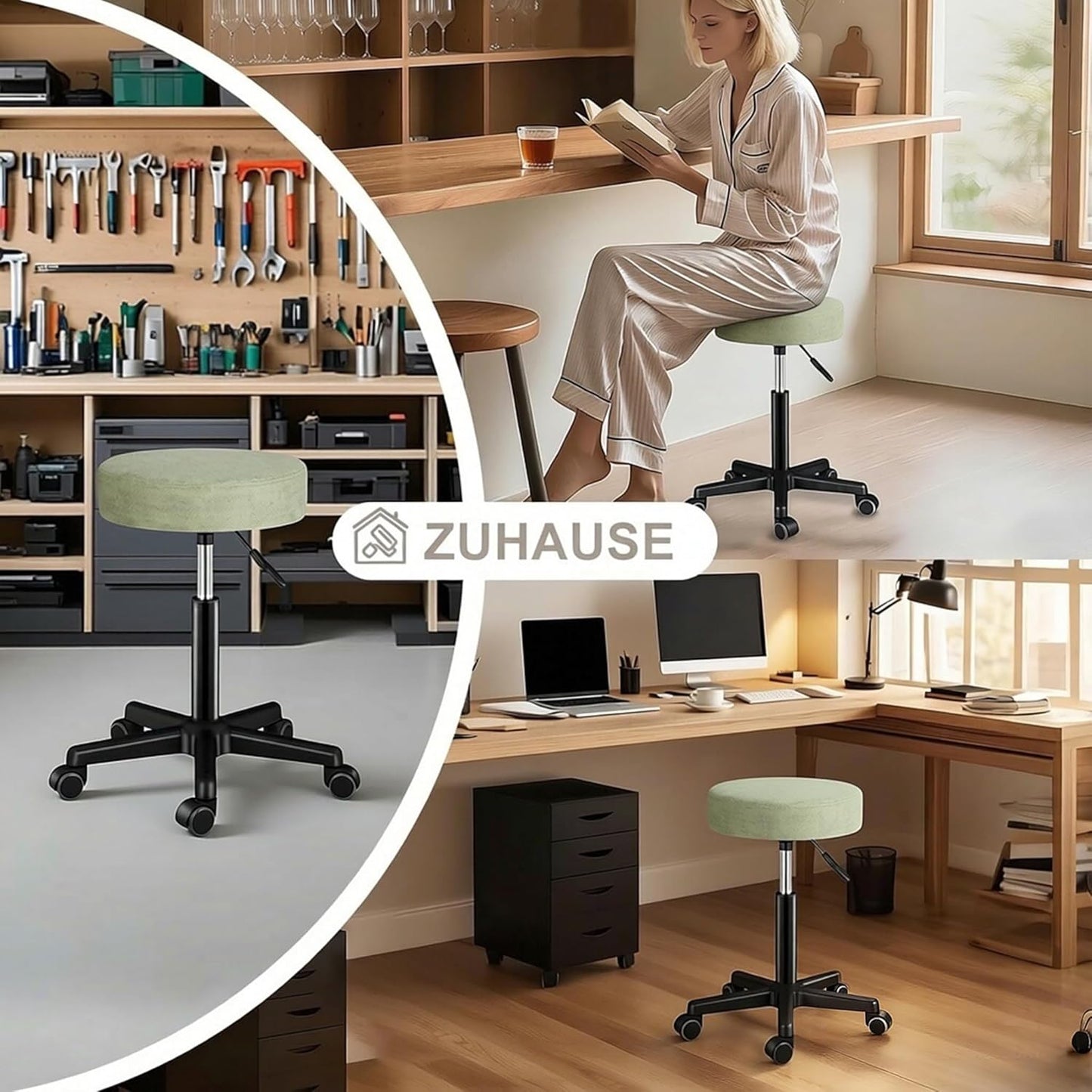 Rollhocker höhenverstellbar, 360° drehbar, ergonomisch, Grün
