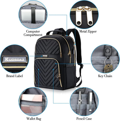 Stylischer Schulrucksack mit USB-Port, 15.6" Schwarz