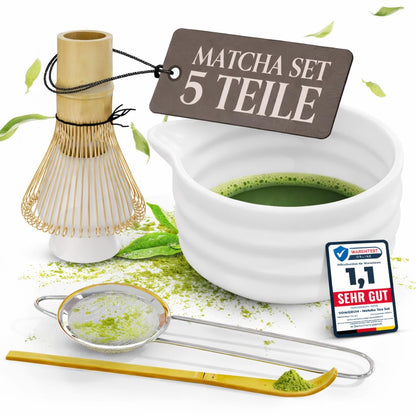 5-teiliges Matcha Set mit Schale & Matchabesen, Weiss