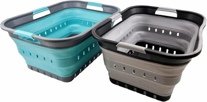 2er-Set Zusammenklappbarer Wäschekorb, Legierungsgrau + Kristallblau
