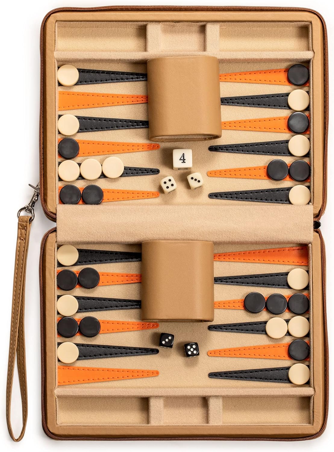 Reisespielset Backgammon mit magnetischem Spielbrett, Wheat Beige