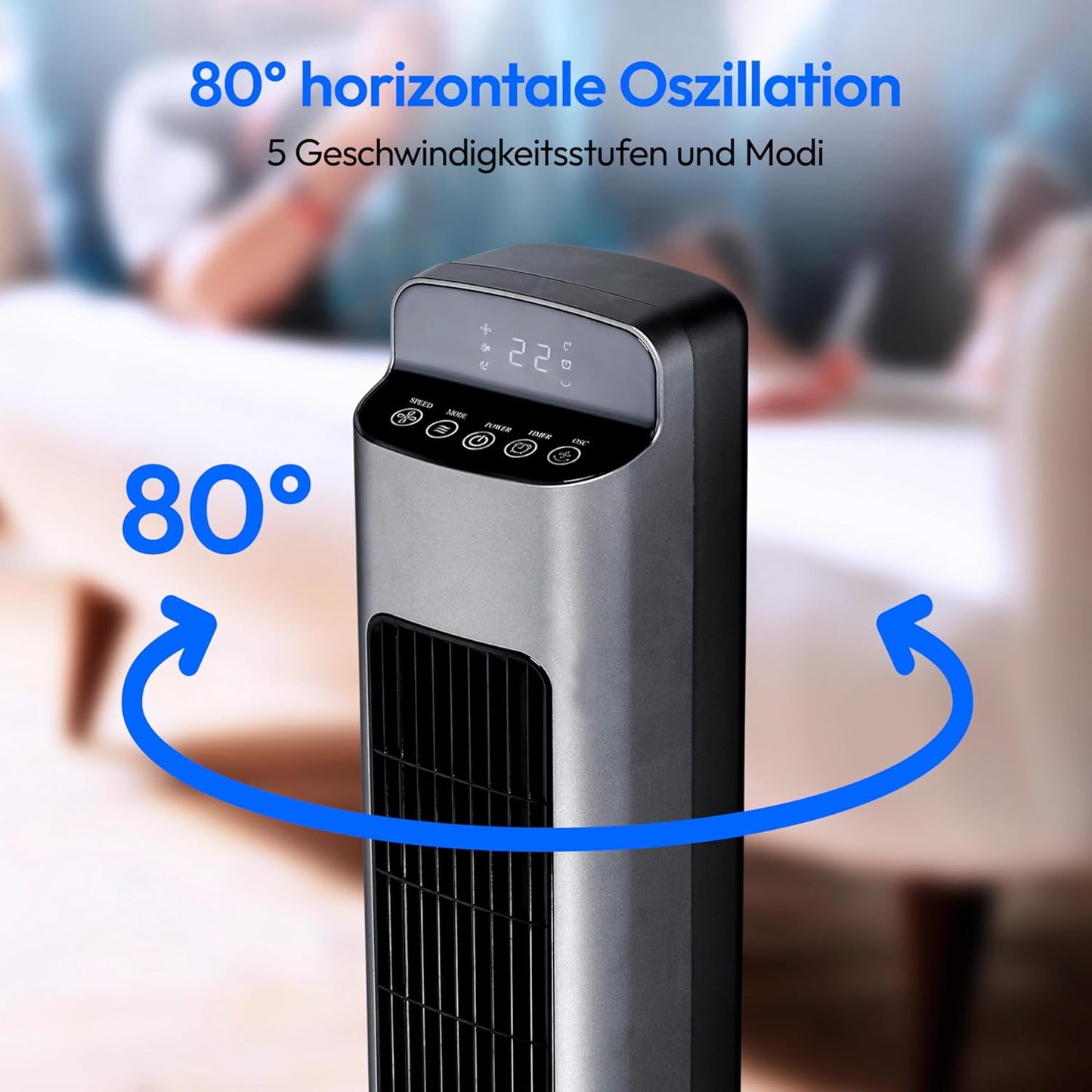 Turmventilator MD 10809 mit Fernbedienung, Anthrazit|5 Geschwindigkeitsstufen