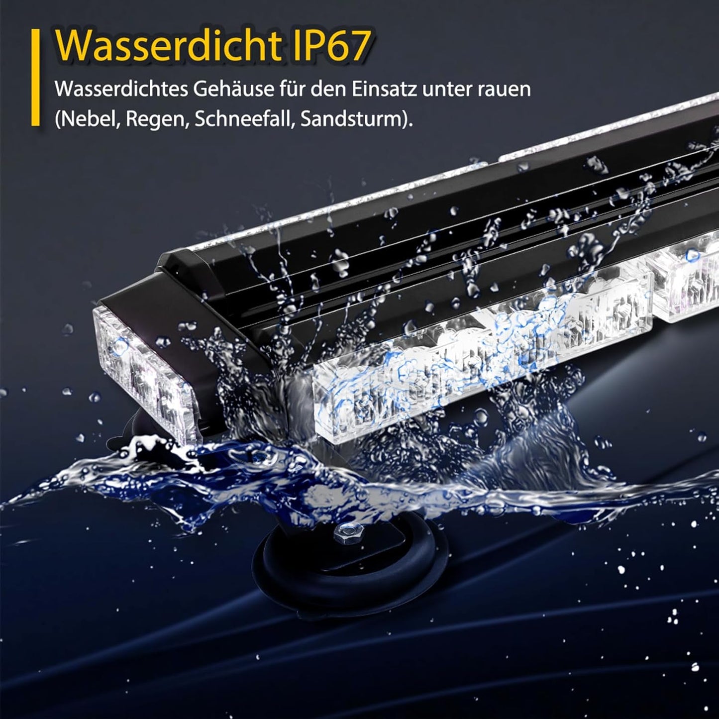 LED Rundumleuchte mit 7 Blitzmodi, Gelb 67cm