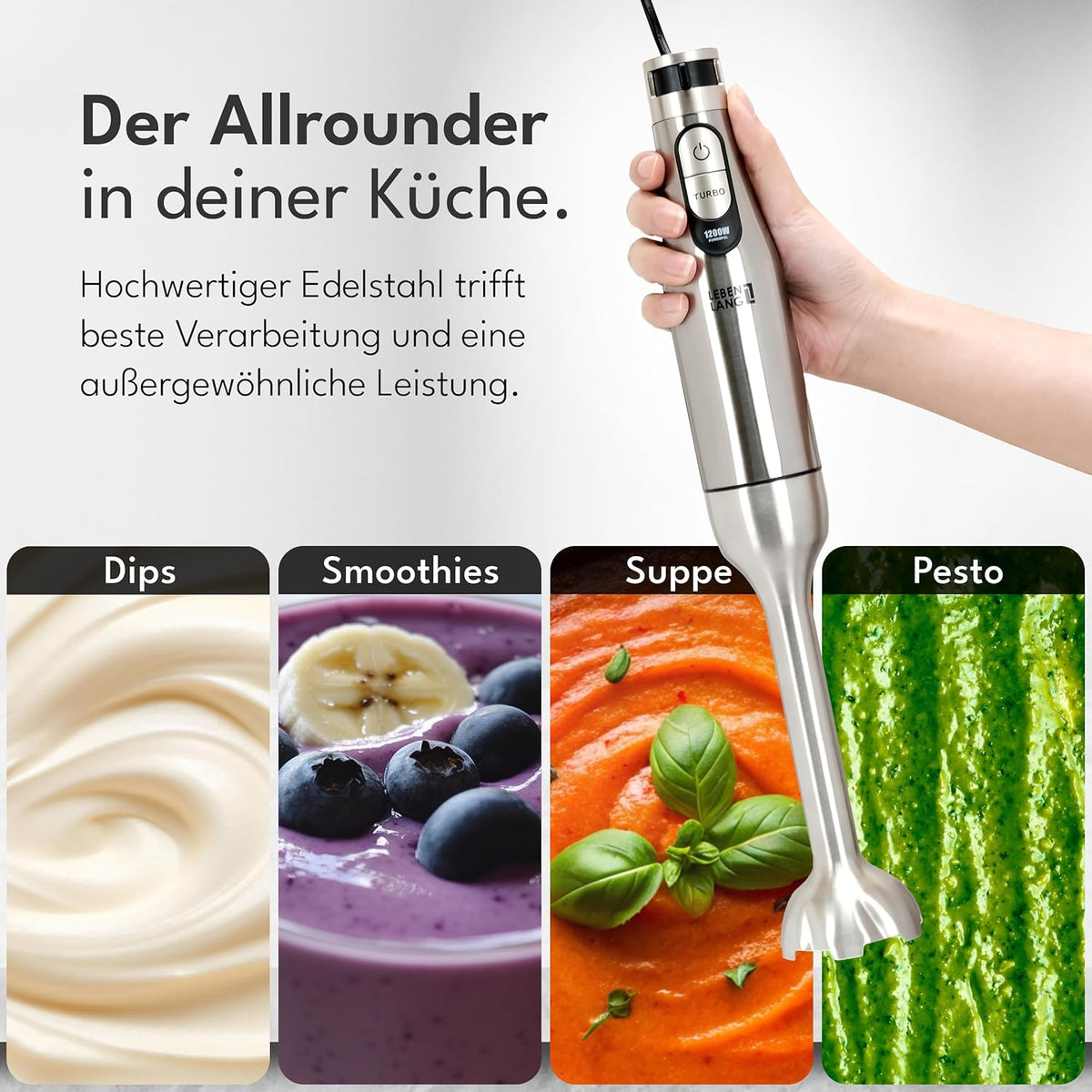 Stabmixer mit Messbecher & Spritzschutz, Stabmixer + Messbecher - 1200W