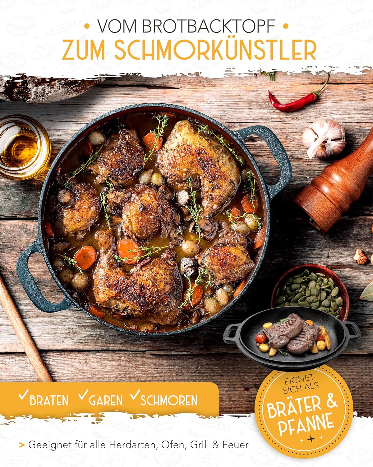 Gusseisen-Brotbacktopf mit Deckel, Topf 4,7l - einzeln