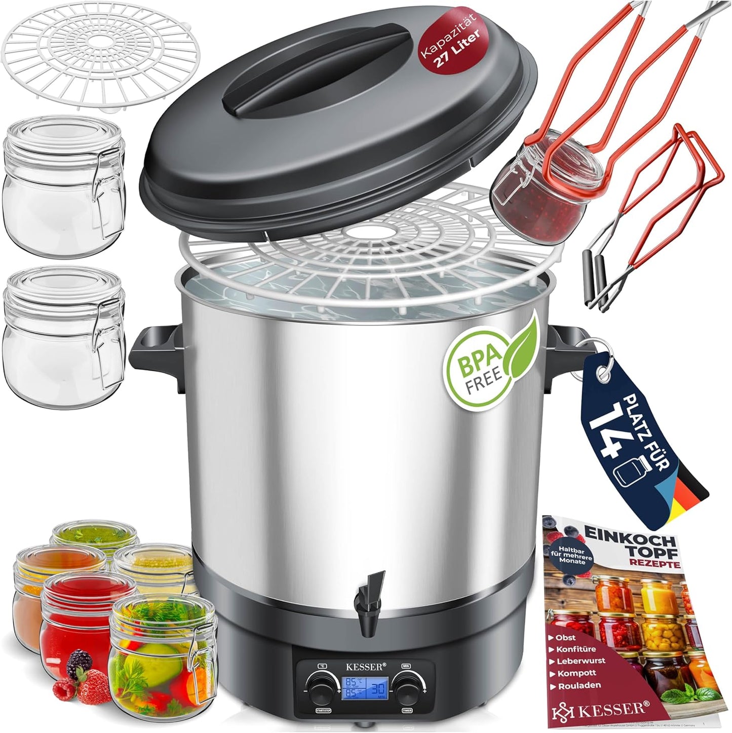 Einkochautomat mit Timer und Abschaltautomatik, 27 Liter Edelstahl