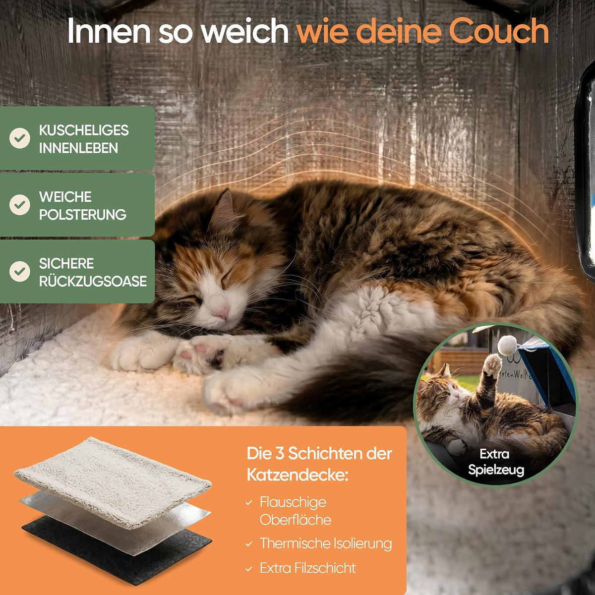 Isoliertes Outdoor-Katzenhaus mit Heizdecke, Grau