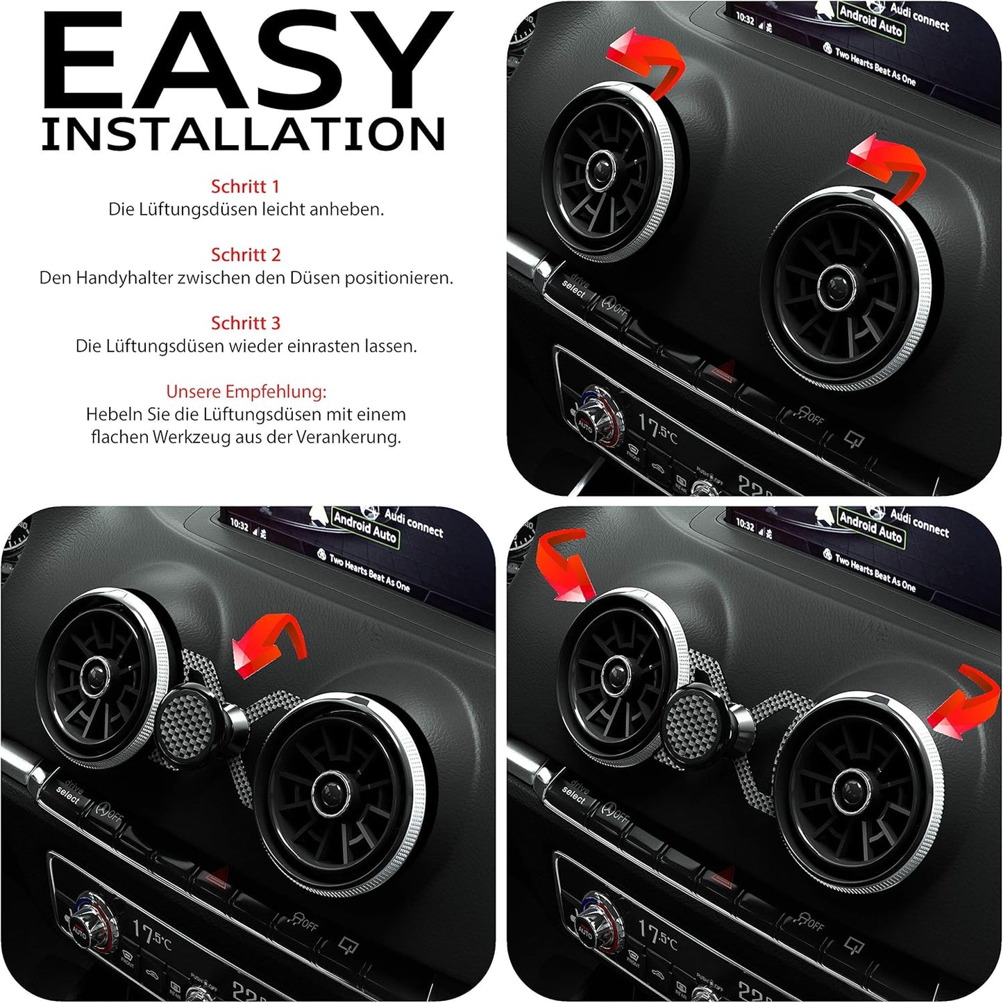 Magnetische Handyhalterung, Audi A3/S3/RS3 Schwarz