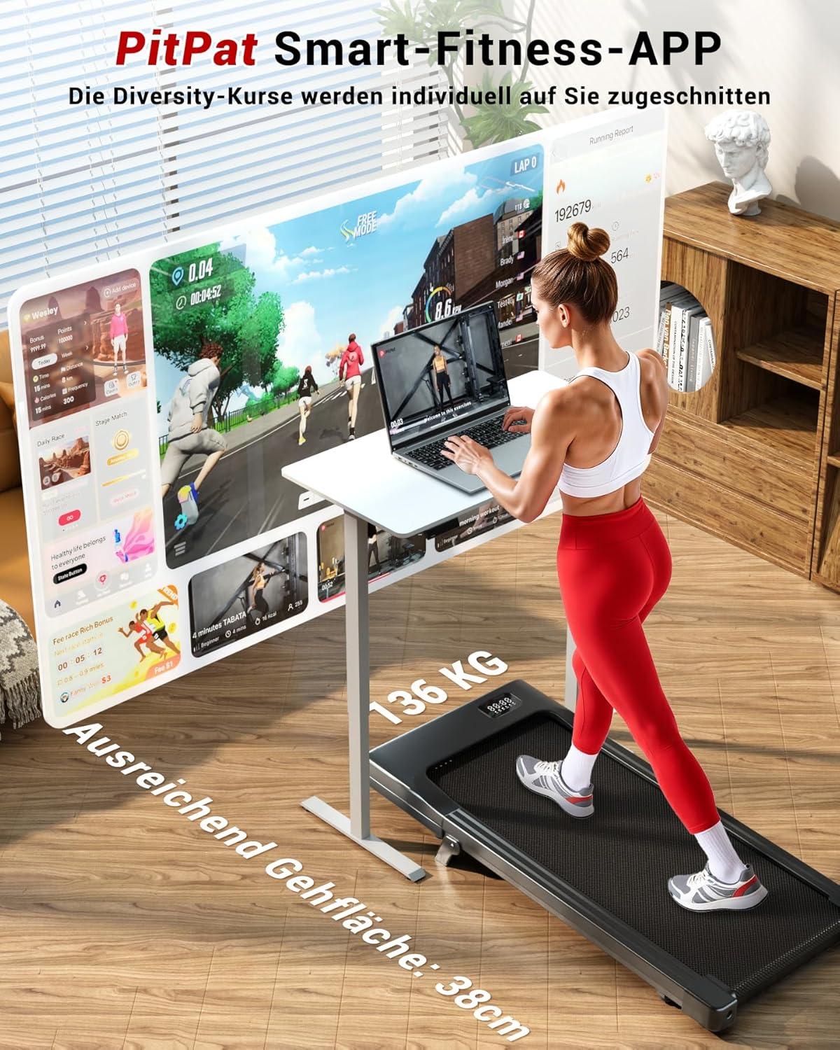 Walking Pad mit Steigung und App-Steuerung, 90cm Helles Schwarz