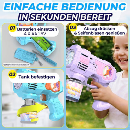 2er Seifenblasenpistolen-Set mit LED und Nachfüllkonzentrat, Blau + Lila
