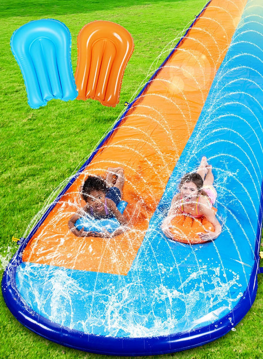 Doppelte Rasen-Wasserrutsche mit Sprinkler und Boards, 685,8cm Doppelspur