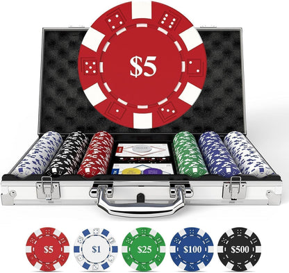Pokerkoffer für 10 Spieler, 500 Chips mit Zahlen
