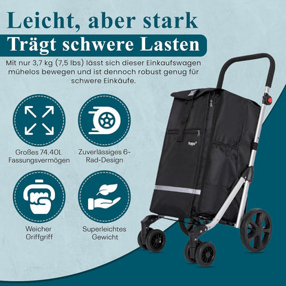 Klappbarer Einkaufstrolley mit 6 Rädern (74L)